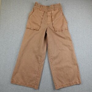 YFB Wide Leg Pants Womens XS Tan High Rise Elastic Waist Cotton Tencel Comfy